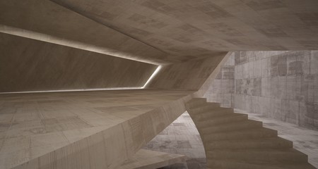 Abstract architectural brown and beige concrete interior of a minimalist house. 3D illustration and rendering
