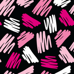 Obraz premium Vector seamless pattern. Pink and white brush strokes on black background.