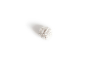 Ball of white yarn. Isolated skein of wool boho logo