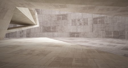 Abstract architectural brown and beige concrete interior of a minimalist house. 3D illustration and rendering