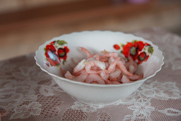Peeled prawns in a beautiful plate