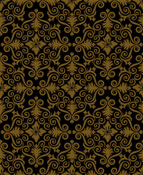 ダマスク柄・ダマスク織の背景イラスト_シームレスパターン・連続柄_2色配色｜damask background