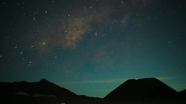 Milky way core falling with Mount Bromo silhouette in the foreground, Java, Indonesia