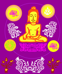 Buddha image  in purple background and lotus symbol.