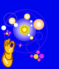 Obraz premium symbol of lord Buddha basrelife mud print in pale yellow background in the universe