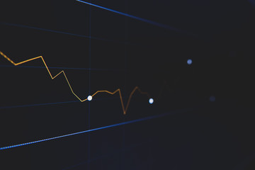Stock market trading graph and candlestick chart on screen for businese financial investment concept. Economy trends background. Abstract finance and invest background.