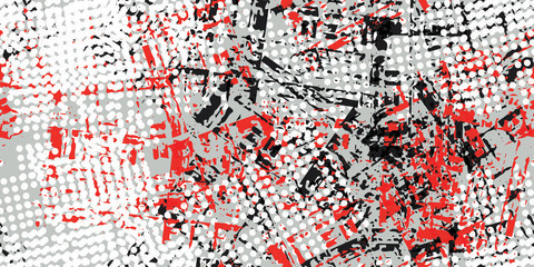 Grunge background black, white, red. Abstract seamless vector texture.