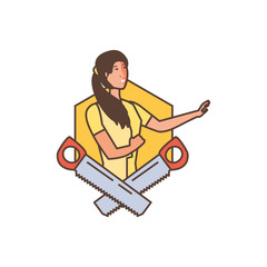 worker construction woman with saw tool