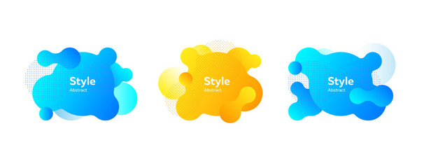 Collection for marketing design. Dynamical colored forms and dots. Gradient banners with flowing liquid shapes. Template for design of logo, flyer or presentation. Vector illustration