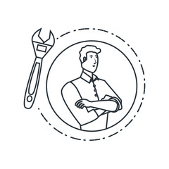 young strong man with wrench tool