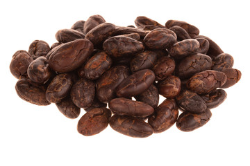 heap of shelled cacao beans isolated on white