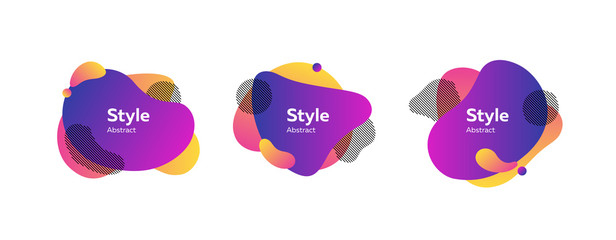 Set of bright flowing liquid elements with hatching. Liquid bubble background. Dynamic effect. Futuristic technology style. Motion