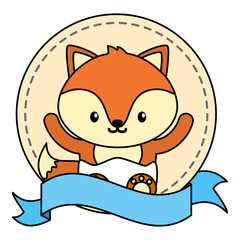 cute little fox baby in frame with ribbon