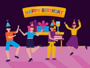 happy birthday people flat design