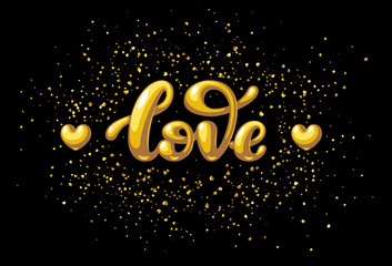 Gold or honey Love word lettering isolated on black background © polygraphus