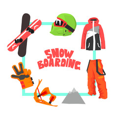 Snowboarding Banner Template, Winter Ski Equipment Vector Illustration