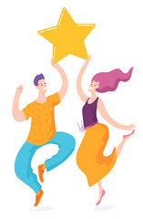 Happy people with a star who jump from happiness