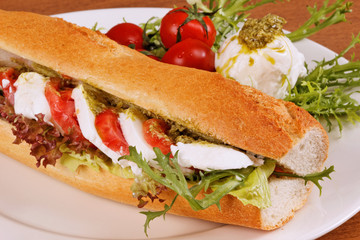 fresh sandwich with ham and vegetables