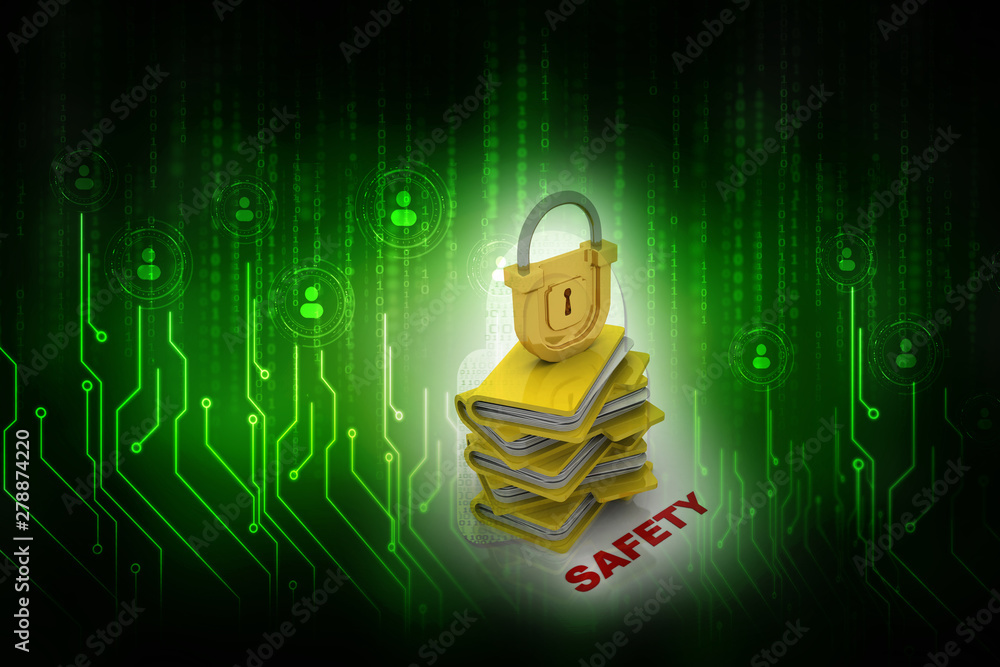 Aufkleber yellow folder and lock. data security concept. 3d rendering