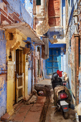 On blue streets of the Blue City of Jodhpur. Rajasthan. India
