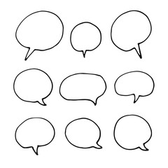 Rounded hand drawn speech bubbles. Sketch graphic elements isolated on white background. 