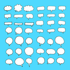 Collection of hand drawn speech bubbles. Doodle style thinking balloons isolated on color background
