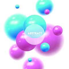 Abstract background with dynamic 3d spheres. Blue and pink bubbles