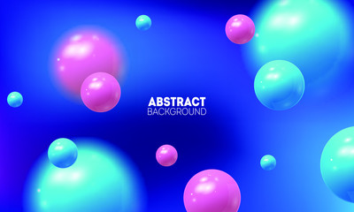 Abstract background dynamic 3d balls. Plastic pastel blue and pink bubbles. 