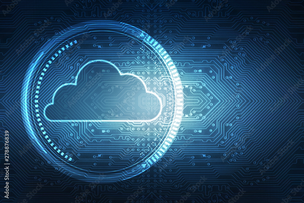 Poster 2d rendering cloud online storage icons with wifi