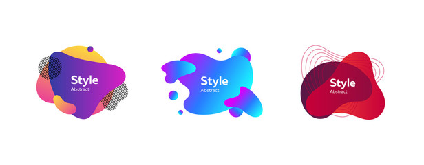 Set of abstract modern red, violet, blue graphic elements. Dynamical colored forms and lines. Gradient abstract banners with flowing liquid shapes. Template for logo, flyer, presentation