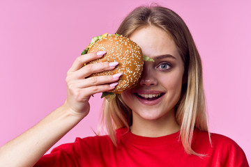 woman with hamburger