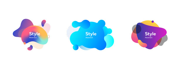 Set of abstract modern violet, blue, orange graphic elements. Dynamical colored forms and lines. Gradient abstract banners with flowing liquid shapes. Template for logo, flyer, presentation