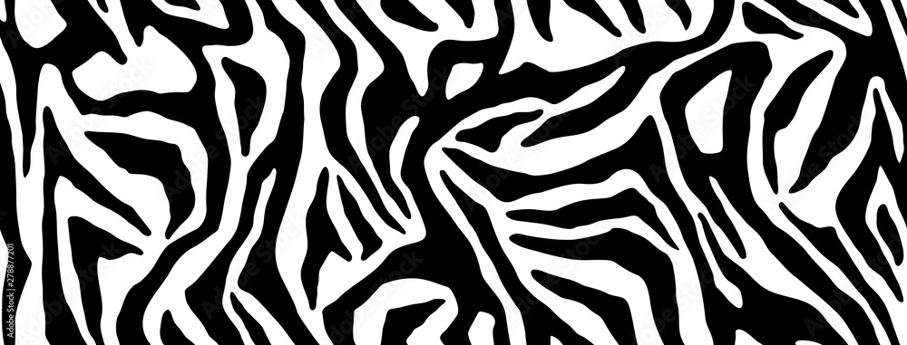 Wall mural zebra fur repeating texture. animal skin stripes, jungle wallpapers. black and white seamless patter