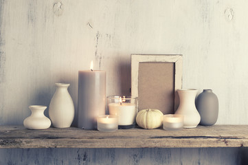 Neutral colored vases and candles as home decor