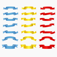 Ribbons gold red and blue set on white background.Vintage ribbon style