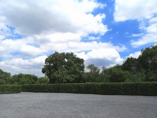 white clouds in the blue sky natural background nature tree push green nature stone road park