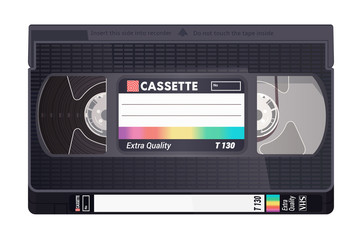 Isolated vintage VHS tape. Vector colored illustration on light background. Original retro object. ESP10.