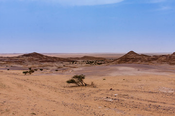 A desert landscape south-west of Riyadh; A combination of plain and rocky hill terrain typical for Riyadh Province