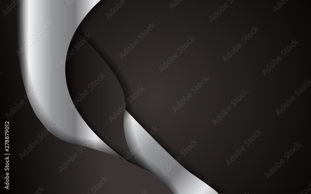 Poster abstract metallic silver and black waves curve texture background. contrast color vector design for 