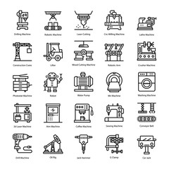 Technical Tools and Machines Line Icons Pack 