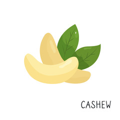 Cartoon flat cashew isolated on white background