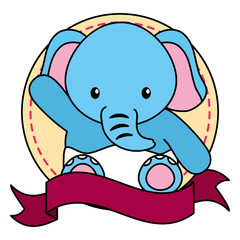 cute little elephant baby in frame with ribbon