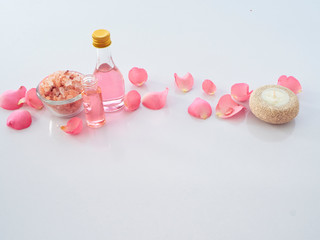 Natural spa set of rose and pink Himalayan salt