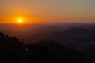 Wonderful Silhouette Sunset over the Sicilian Hills, Mazzarino, Caltanissetta, Sicily, Italy, Europe