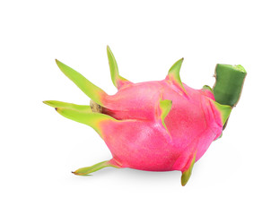 whole of dragonfruit(pitahaya) with green branch isolated on white background