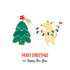 Christmas holiday greetings with cute mouse