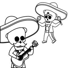 skeletons musician with guitar maracas viva mexico