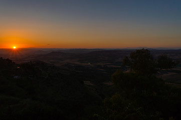 Wonderful Silhouette Sunset over the Sicilian Hills, Mazzarino, Caltanissetta, Sicily, Italy, Europe