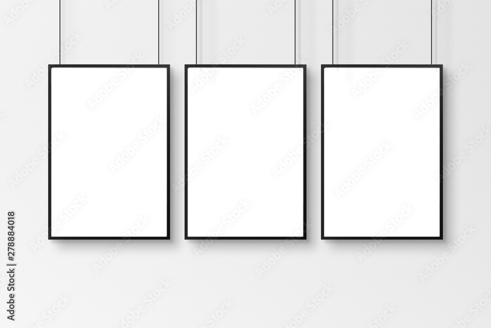 Aufkleber black frames isolated on wall mockup 3d rendering