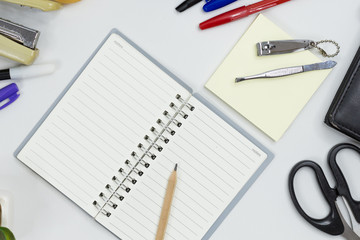 Set of office supplies for work with white background